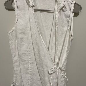 Irish Linen White Sleeveless Wrap Top
